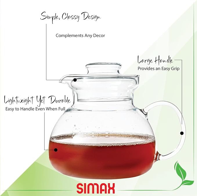Simax Glass Teapot For Stovetop: Glass Tea Kettle For Stove Top - Tea Pots For Stove Top - Stovetop & Microwave Safe Kettles For Boiling Water - Clear Glass Tea Pot With Spout -1 Quart/4 Cup Teapots