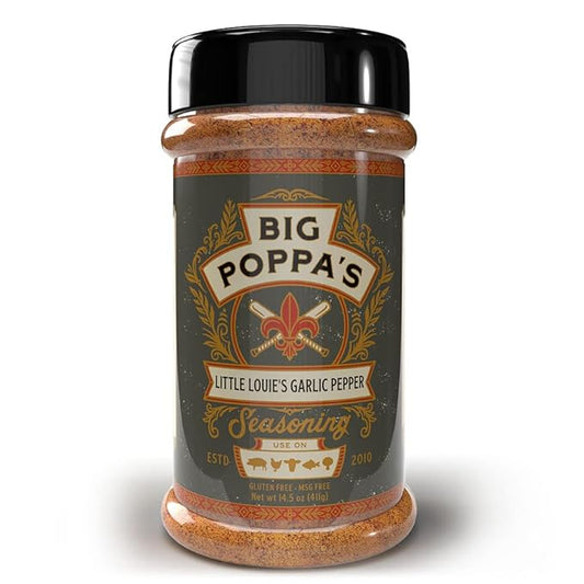 Big Poppa's Little Louie’s Garlic Salt with Black Pepper - Gluten-Free All Purpose Seasoning – Ideal as Beef, Chicken, and even Vegetable Seasoning for Cooking (14.5 Oz)