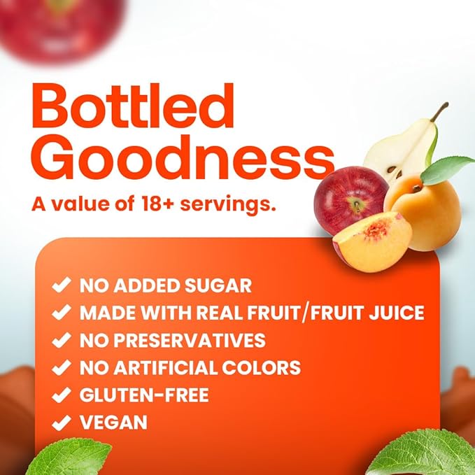 Dr. Smoothie 100% Crushed Peach Pear Apricot ??No Added Sugar, Made with Real Fruits/Fruit Juice ??Vegan, No Artificial Colors or Flavors ??Juicy Sweet Peaches, Tart Apricots & Pears ??46 oz Bottle