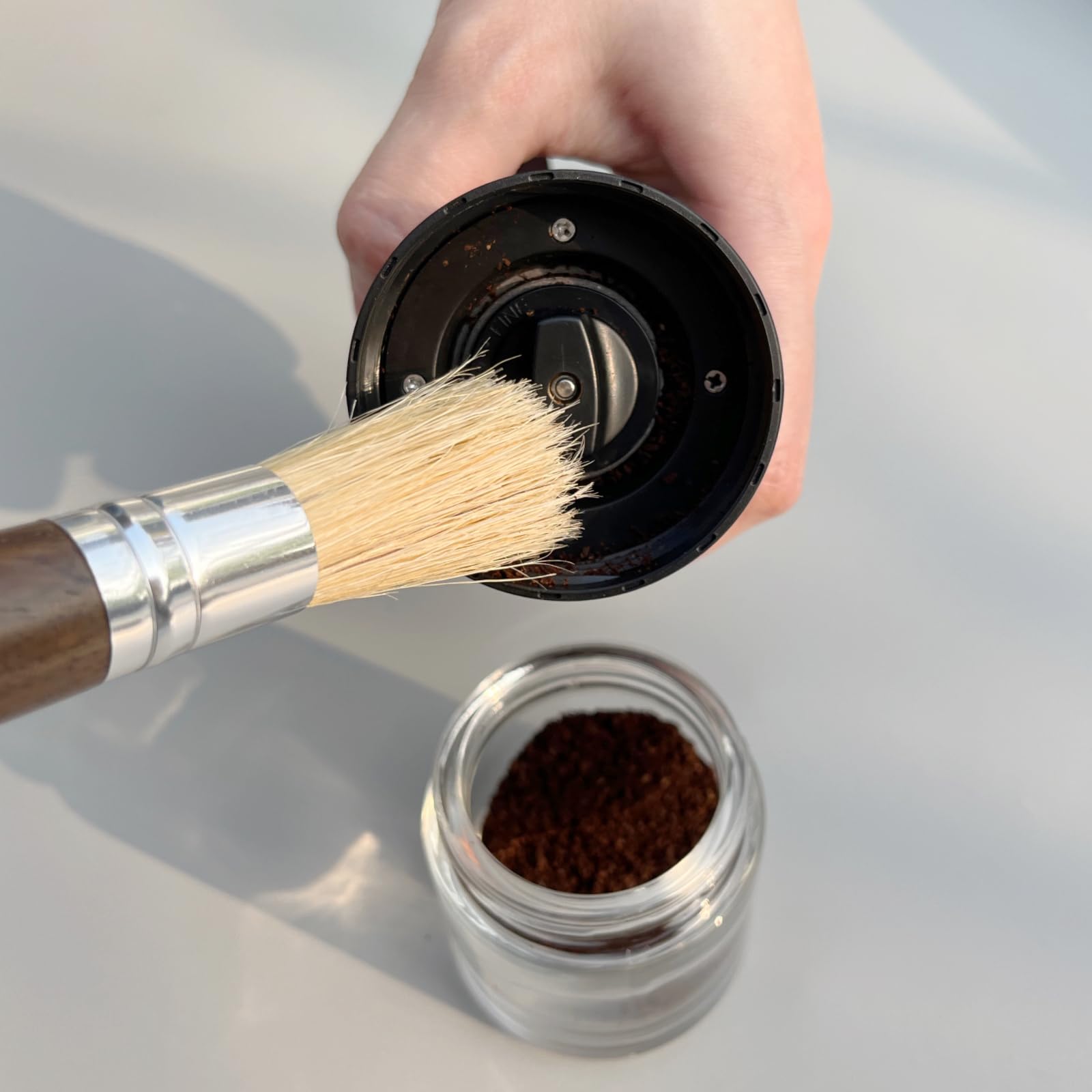 Coffee Grinder Cleaning Brush, Espresso Machine Brush Cleaner Tool with Wooden Handle and Natural