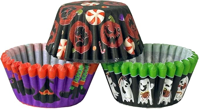 qiqee Halloween 300PCS Mini Cupcake Liners Cupcake Cups 6 Designs Halloween Witch Cupcake Papers Baking Cups Cupcake Wrappers (Small Size)