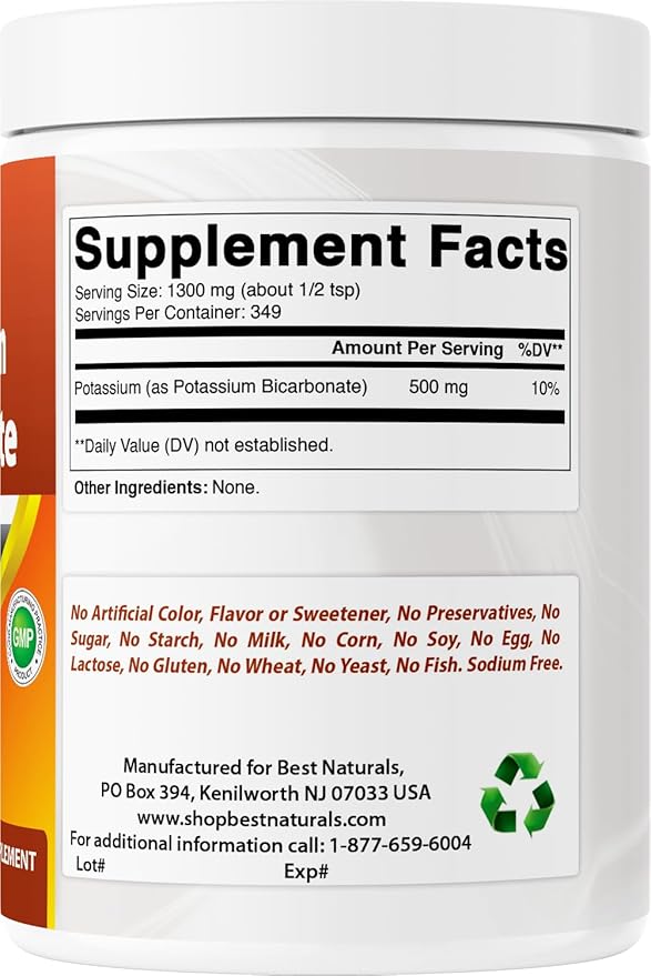 Best Naturals Pure Potassium Bicarbonate 1 LB Powder