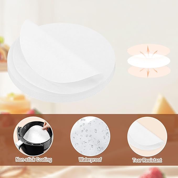 Krijues 200 Pcs Parchment Paper Rounds, Non Stick 7.9 Inch and 9.1 Inch Round Parchment Paper for Baking,Heat Resistant Burger Parchment Paper Sheets for Cake Pans, Tortilla Press, Quesadilla Maker