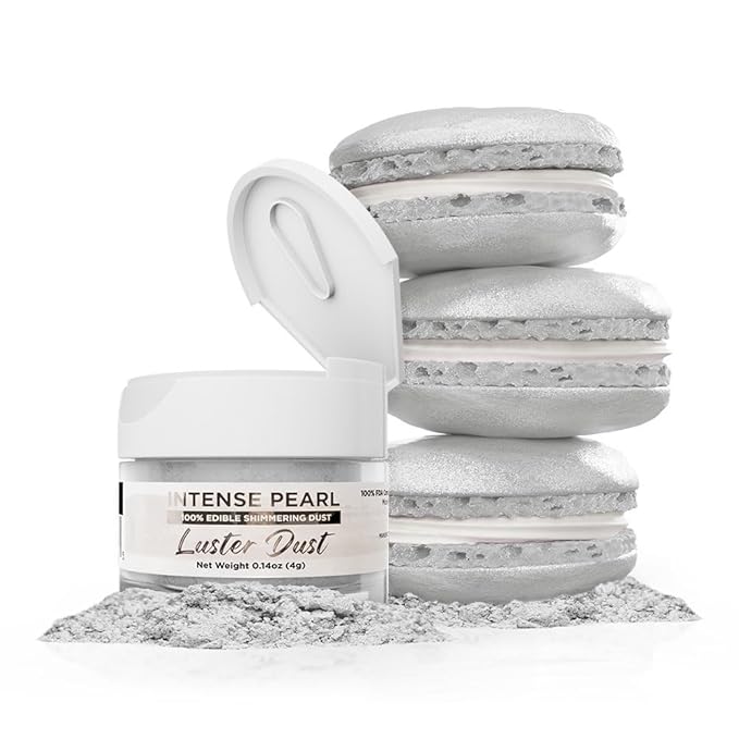Luster Dust - Intense Pearl White (4g 1x Jar) | Edible Vegan Dust & Paint for Cake Decorating, Ice Cream, Desserts, Cocktails and Beverages by Bakell