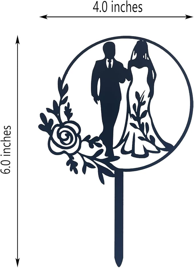 Wedding Cake Toppers Bride and Groom Black Color Acrylic Silhouette Wedding Anniverary Party Engagement Decoration