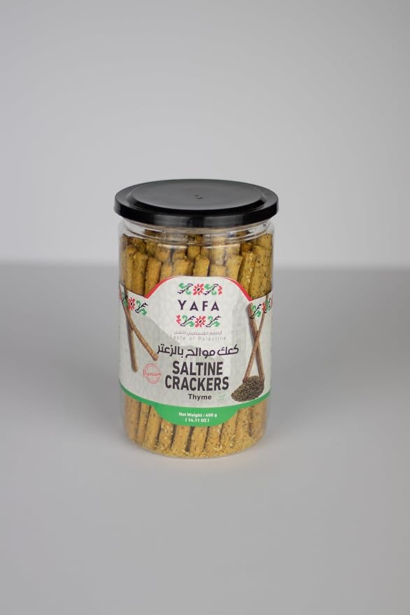 YAFA Saltines Crackers Premium ??Thyme Saltine Crackers - Saltine Crackers Organic -Taste of Palestine - Low Salt Crackers - Crackers Snack 400g (Thyme)
