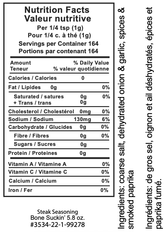 Bone Suckin' Steak Seasoning & Rub, 5.8 Oz - Grilling Rub, Dry Beef Rub, For Oven, Grilling & Pan Searing - Gluten-Free, Non-GMO, Sugar Free,Kosher, For: Meats & Veggies No Anti Caking Agent & No Msg!