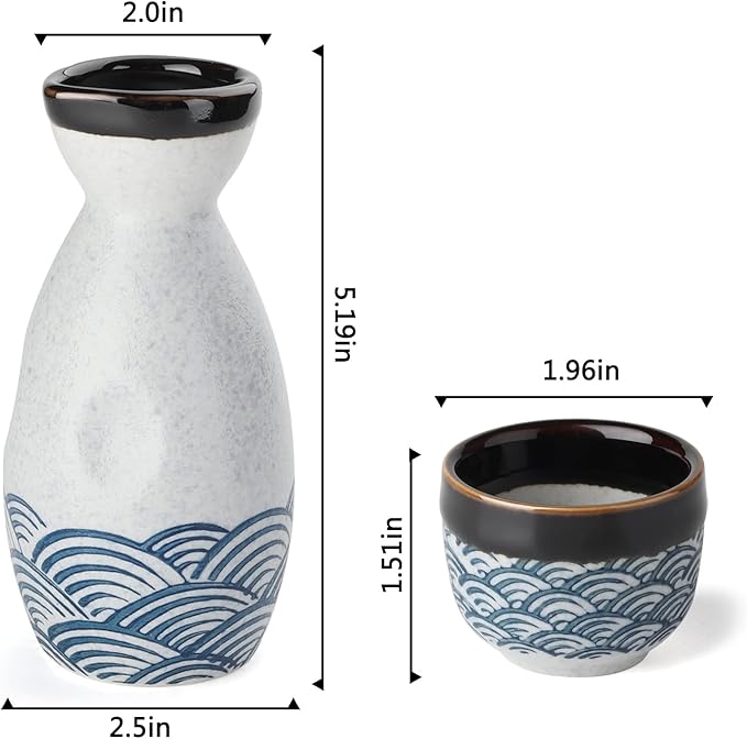 Sake Set Ceramic Japanese Sake Set of 7 include 1 Sake bottle 6 Sake Cups for Hot or Cold Sake at Home or Restaurant