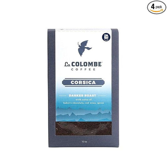 La Colombe Corsica Dark Roast Drip Grind Ground Coffee - Notes of Baker's Chocolate, Red Wine & Spices, 12 Ounce (Pack of 4)