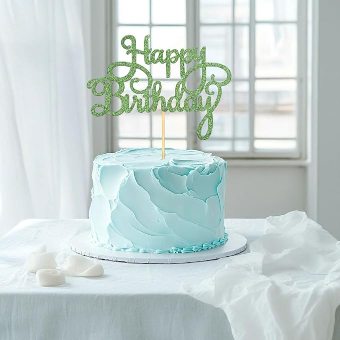 1 PCS Happy Birthday Cake Topper Glitter Anniversary Cake Picks Happy Birthday Cake Decorations for Baby Shower Celebrating Birthday Party Decorations Supplies Green