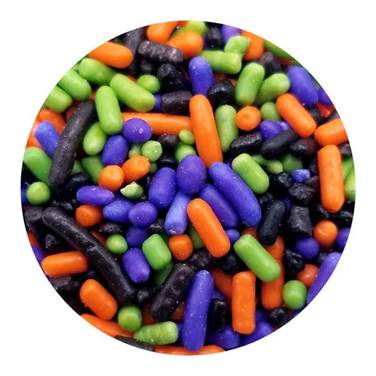 NCS Orange, Purple, Lime Green, and Black Edible Jimmies Sprinkles, 8 ounces - Great for Cupcakes, Cookies, Cakes, Cakes Pops, Donuts