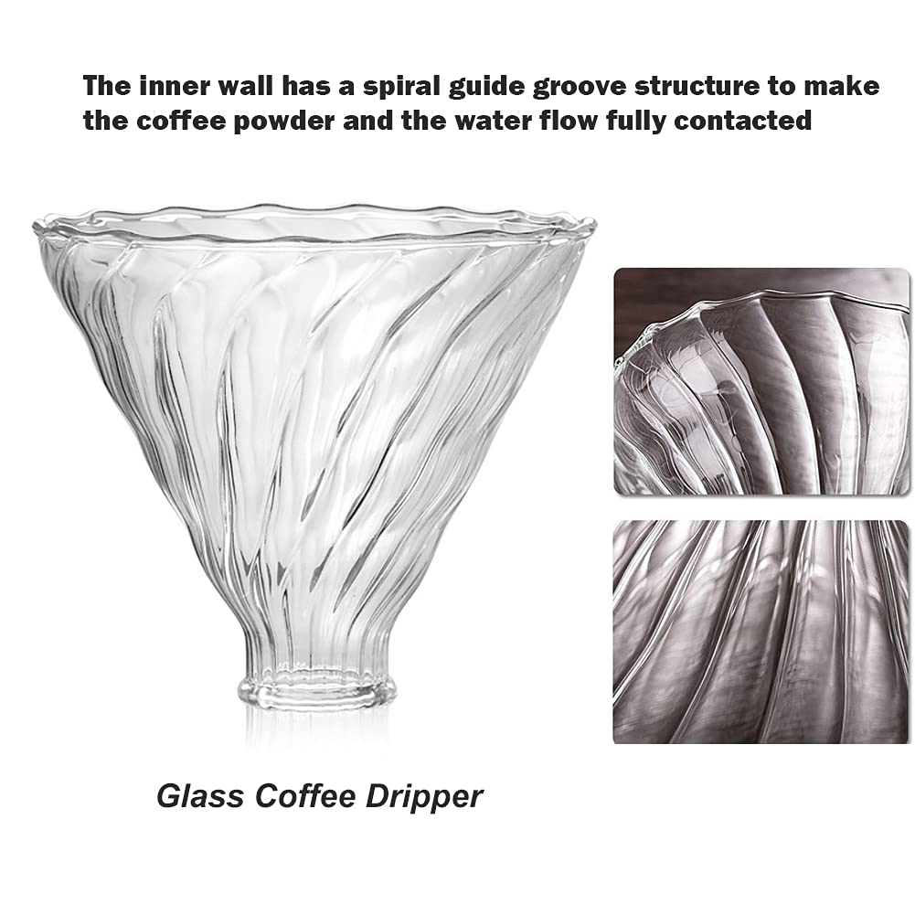 LEIJOCO Pour Over Coffee Maker Set - Glass Dripper, Metal Stand, 600ml Heat-Resistant Server, 40