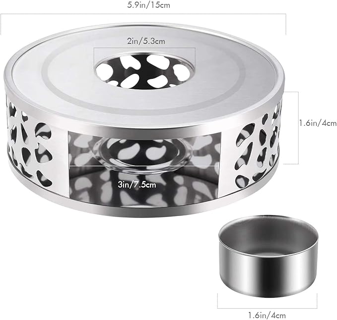 Teabloom Silhouette Tea Warmer - Brushed Stainless Steel Teapot Warmer with Tealight Holder and Candle