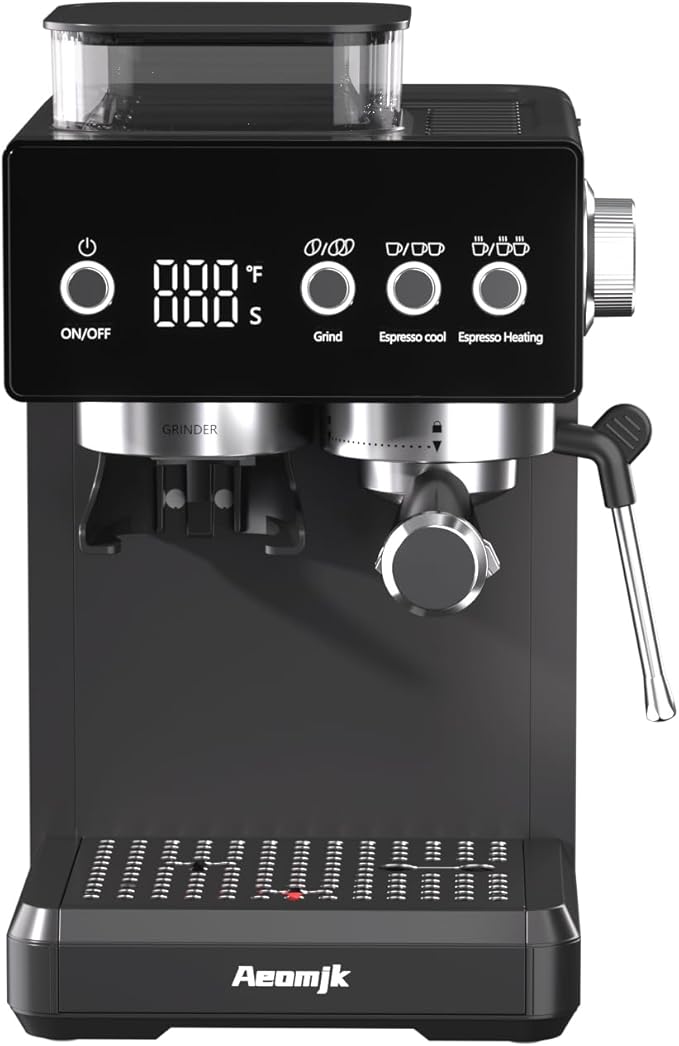 espresso machine,Grinding Semi-Automatic Coffee Machine, Temperature, Time Display, with Steam Wand for Milk Froth, Easy to Operate Espresso Machine, Can Make Espresso, Latte, Cappuccino
