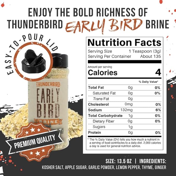 Lane's Thunderbird Early Bird Turkey Brine Mix, All-Natural Chicken Brine Seasoning for Marinating Meat & Chicken Brine Mix & Turkey, 13.5 Oz
