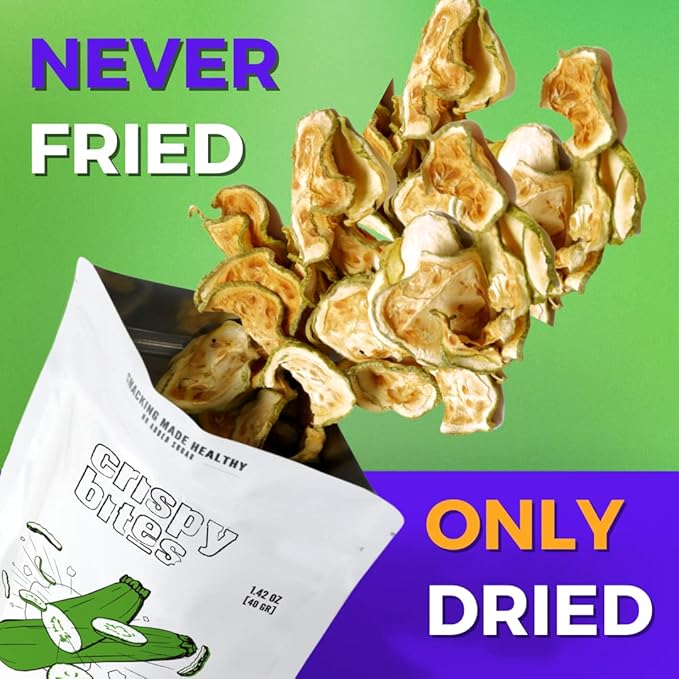 Baked Zucchini Chips, Oven Baked No Oil Added, Vegetable Crisps, No Sugar Added Gluten Free Healthy Snack, Vegan, Veggie Snack Pack, Salad Topper, Sea Salt, 1.42oz Sealable Bags, Pack of 5