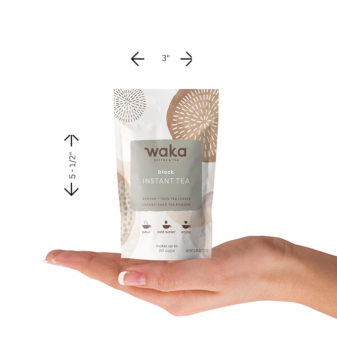 Waka Instant Black Tea Mix, Kenyan - 100% Tea Leaves, No Additives, Unsweetened Sample/Travel Size Tea Powder - Easy Quick Hot and Iced Teas, Up to 20 Cups or 5 Quarts (.45oz)