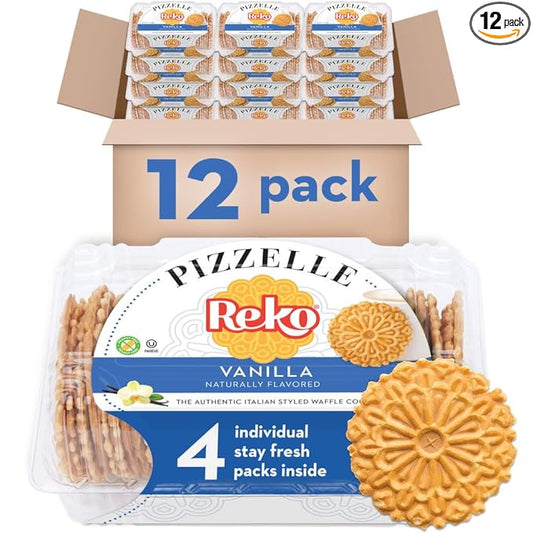 Reko Pizzelle Authentic Italian Style Waffle Cookie, Vanilla, 7 Ounce (Pack of 12)