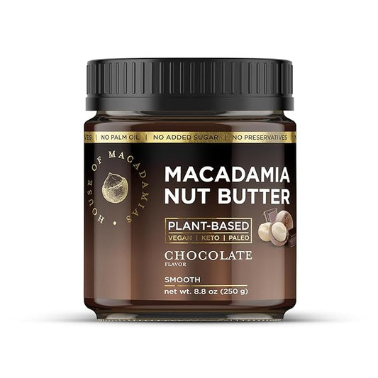 House of Macadamias Macadamia Nut Butter, Chocolate - 8.8oz - No Added Sugar, No Palm Oil, Plant-based, No Artificial Ingredients, Keto, Vegan, Creamy