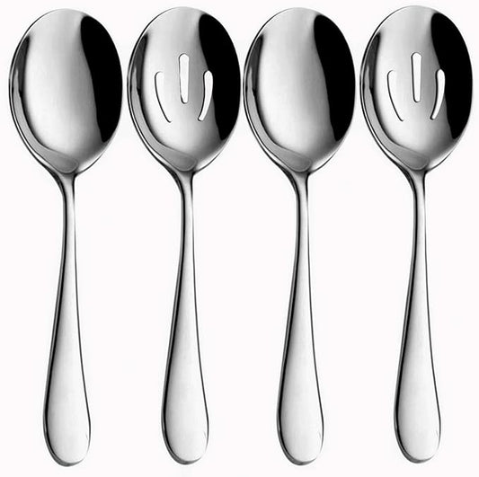 4-Piece Serving Spoons Set - Includes 2 Serving Spoons and 2 Slotted Spoons, Large Cutlery for Catering Buffet, Mirror Polished, Dishwasher Safe, 8.7 Inches