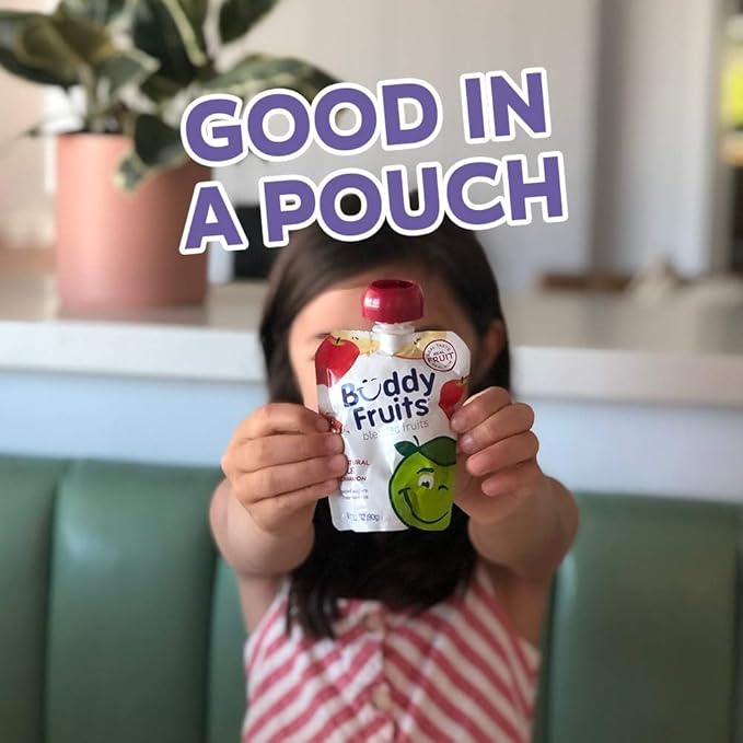 Buddy Fruits & Veggies Snacks To Go Pear Spinach Unsweetened Applesauce 3.2oz Pouch (18pk) Gluten-Nut-Dairy-Preservatives-BPA Free, Non GMO, Kosher