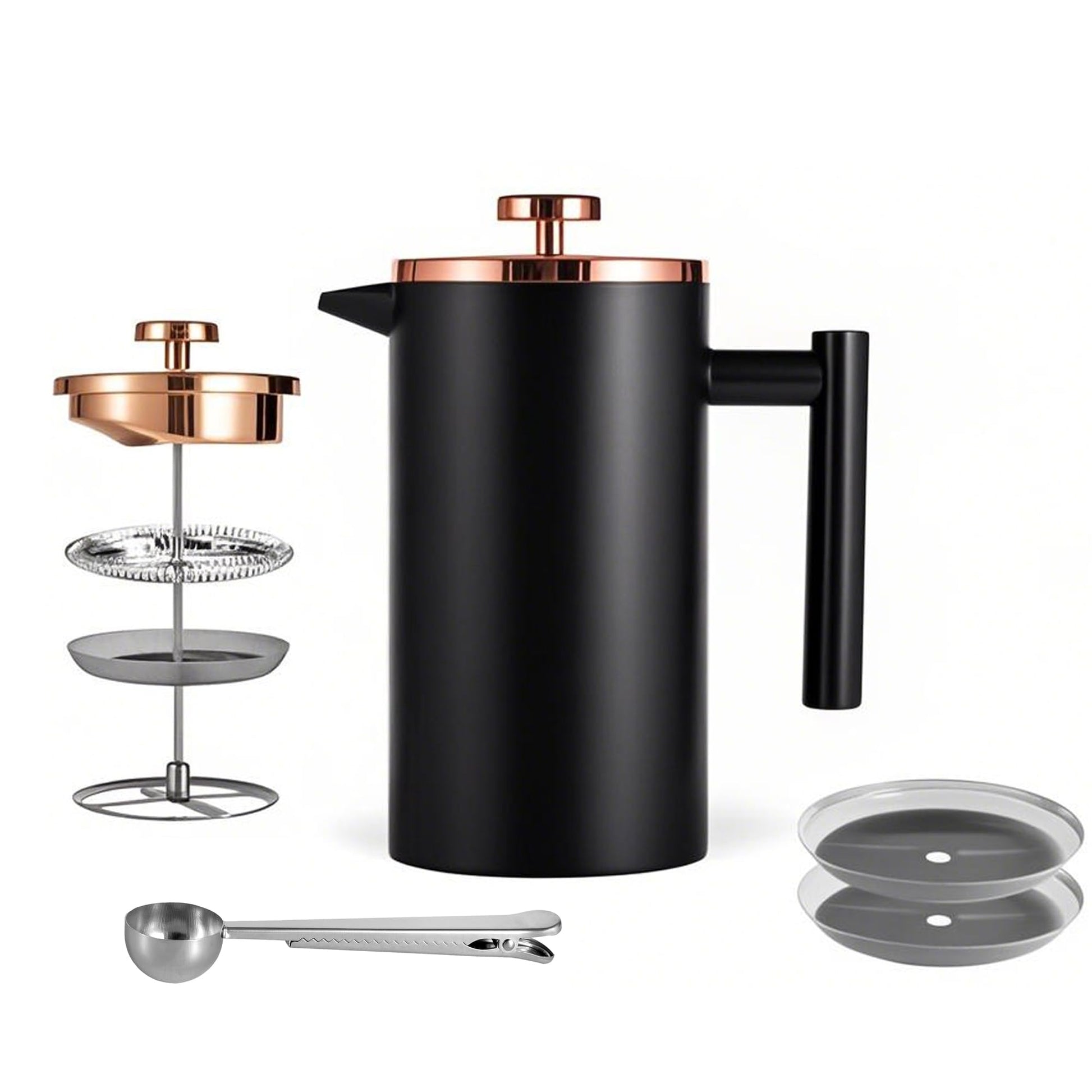 Meelio Small French Press Coffee Maker 350ml/12oz, Black Stainless Steel Double-Wall Insulated