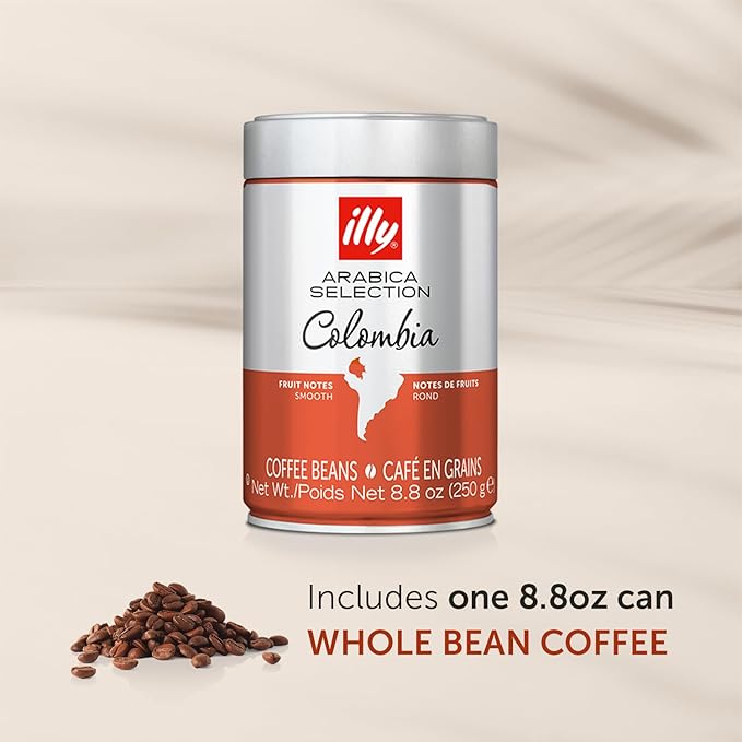 illy Whole Bean Coffee - Perfectly Roasted ??Colombia Medium Roast ??Smooth Taste, Notes of Fruit ??Fruit Notes - 100% Arabica Beans - No Preservatives ??8.8 Ounce
