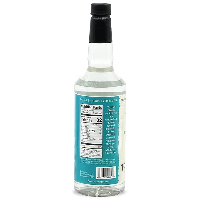 Top Hat Classic Tonic Syrup – 5x Quinine Tonic Water Concentrate – Make Tonic Water at Home – Just add Seltzer Water - 32oz bottle