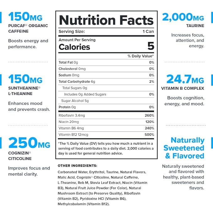 Legion Energy Drink - Naturally Sweetened and Flavored Healthy Energy Drinks - Sugar Free Energy Drinks w/Natural Caffeine, Theanine, Taurine, Citicoline and B Complex Vitamins (12 Pack) Fruit Punch