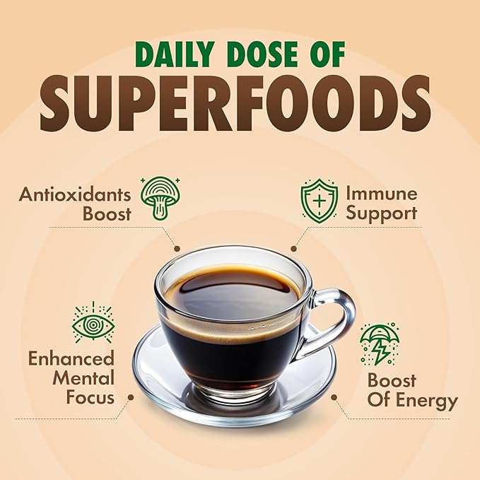 Sollo Infused Instant Chaga Mushroom Coffee Sticks (24 Servings) Memory & Clarity Support, 100% Chaga, Medium-Dark Roast, Arabica Freeze Dried Coffee in Single Serve Sticks.
