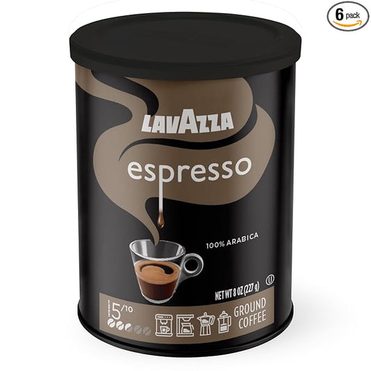 Lavazza Espresso Ground Coffee, Medium Roast, 100% Arabica, 8 oz Tin (Pack of 6)