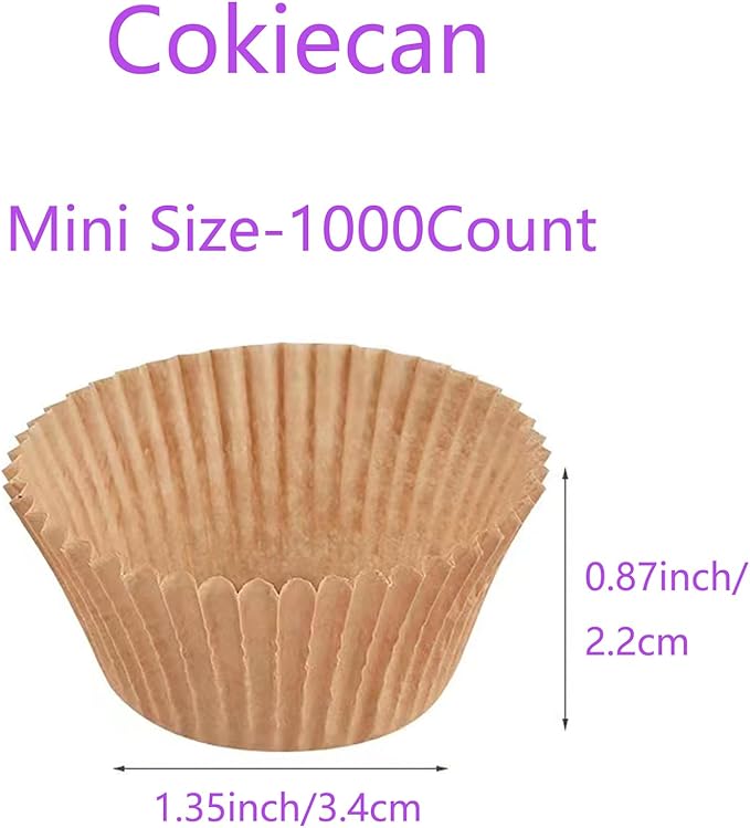 1000-Count Natural Mini Cupcake Liners Small Muffin Liners No Smell Premium Greaseproof Paper Cupcake Wrappers Baking Cups (1.35 Inch Bottom Dia.)