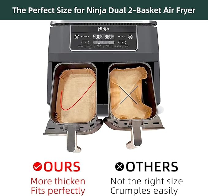 Air Fryer Disposable Paper Liners for Ninja Dual Airfryer Accessories, Non-Stick Parchment Rectangular for Baking, Oil Proof, Water Proof, for Microwave Oven (150PCS, 8.6in x 5.5inç«?,<div>