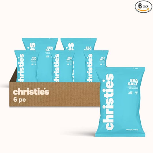Christie's Chips Sea Salt - Super Natural Potato Chips - Perfectly Balanced Classic Salty Snack - Vegan, Gluten-Free, Kosher, All-Natural Gourmet for Everyday Cravings - 5oz - 6 Pack