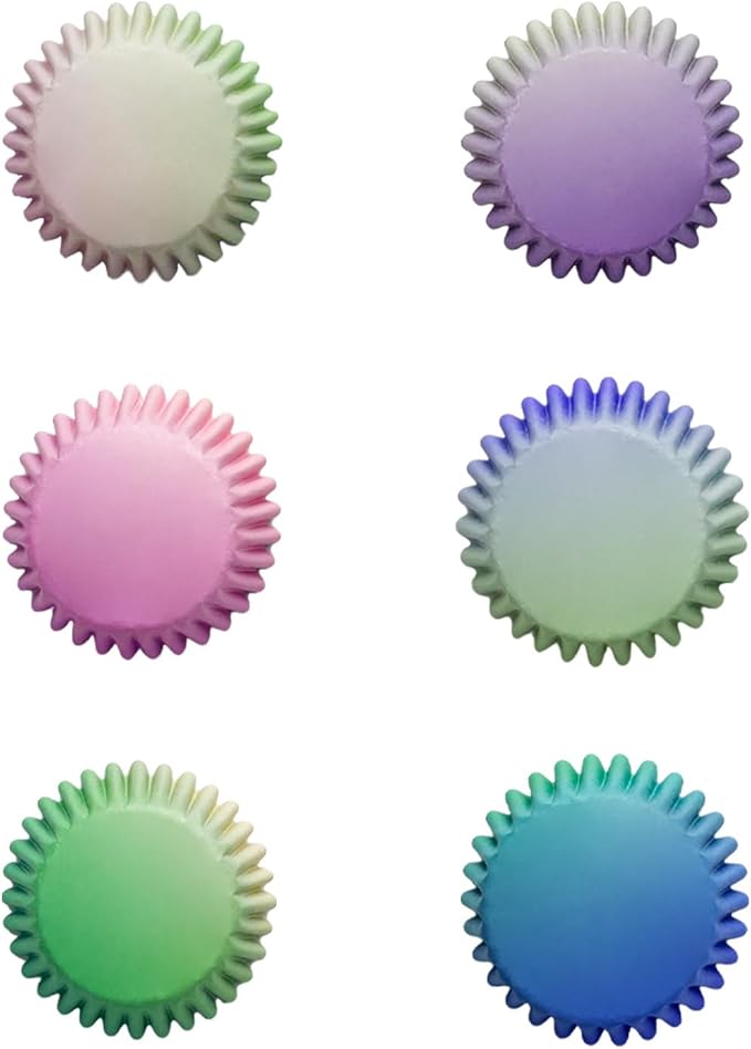 qiqee 300PCS Standard Gradient Cupcake Liners Cupcake Cups 6 Designs Blue Pink Gradient Cupcake Papers Baking Cups Cupcake Wrappers (Medium Size)