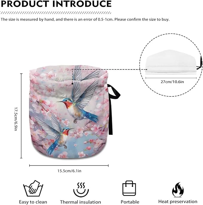 Hummingbird Tea Cozy for Teapot, Insulated, Peach Blossom, Fabric, Soft, Comfortable, Decorative Accessory