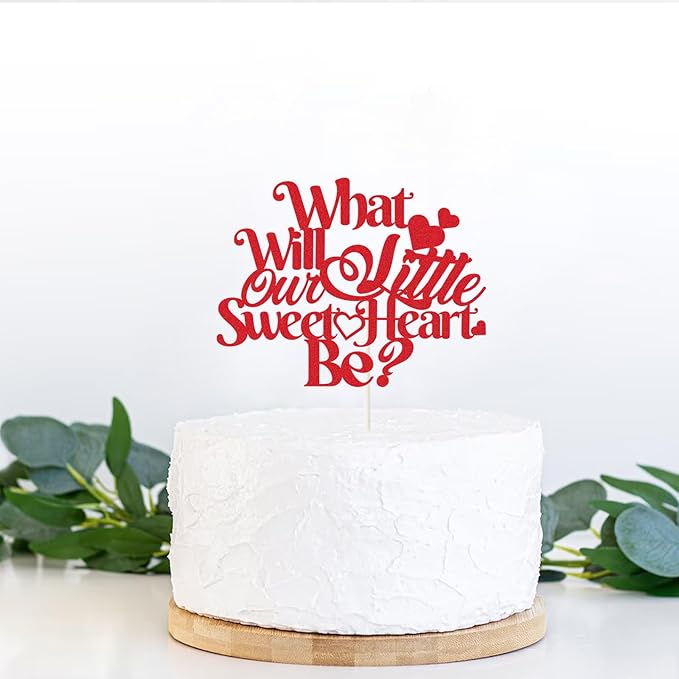 What Will Our Little Sweetheart Be? Cake Topper,Valentines Day Gender Reveal Cake Decorations,Valentines Day Gender Reveal Cake Topper He or She.