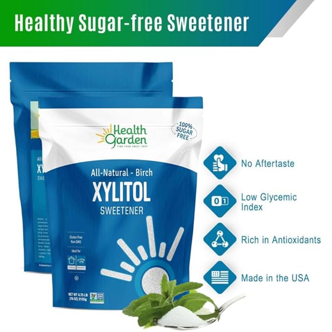 Health Garden Birch Xylitol Sweetener - 4.75 LB Resealable Bag - Pure Birch Xylitol - Non GMO, Kosher, and Made in the U.S.A. - Ideal Powdered Sugar Substitute - Non-GMO Sugar Alternative