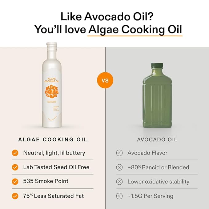 Algae Cooking Club Chef-Grade 100% Algae Cooking Oil - High Smoke Point 535째F - Rich in Omega-9, Neutral Buttery Flavor - Seed-Oil Free - Perfect for Searing, Baking, Frying & Dressings (16 fl oz)