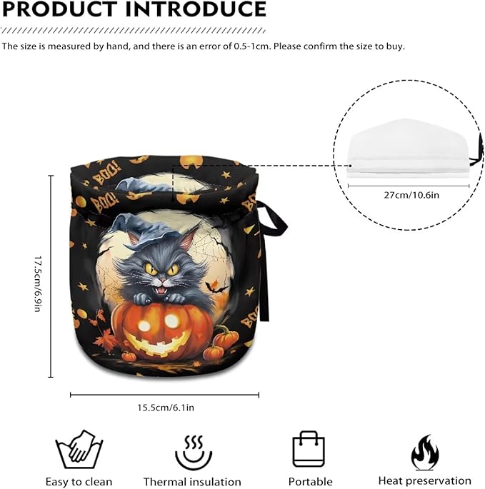 Black Cat Tea Cozy for Teapot Insulated Dust Proof Pumpkin Teapot Insulation Cover for All Hallows' Eve Home Decor Kitchen Accessory Tea Cozy with Drawstring