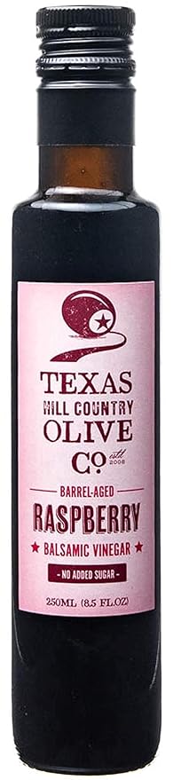 Raspberry Balsamic Vinegar - Gourmet Barrel Aged Infused Balsamic Vinegar - Great for Dressing Dipping Glazing - No Artificial Flavors or Added Sugar - Made in Texas (8.5 oz)