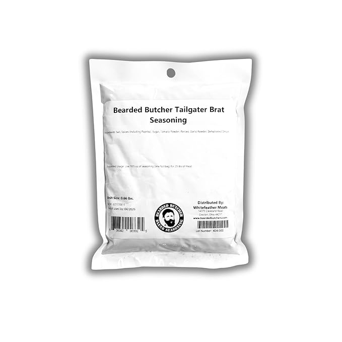 Bearded Butchers Tailgater Seasoning, 10 oz ??For Up to 25 lbs of Meat ??Classic Bratwurst Flavor with Tangy, Savory Spices ??Perfect for Cookouts, Sausages, and More ??No MSG