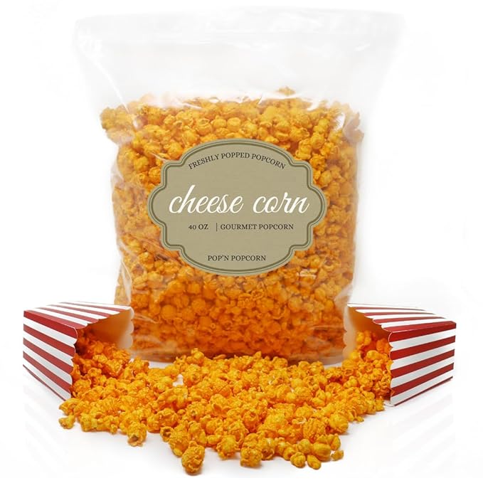 Pop?셄 Popcorn Cheddar Cheese Pop Corn - 40 oz Cheesy Pop Corn Flavored Snacks for Movie Night or Family Picnic - Freshly-Popped and in a Resealable Bag