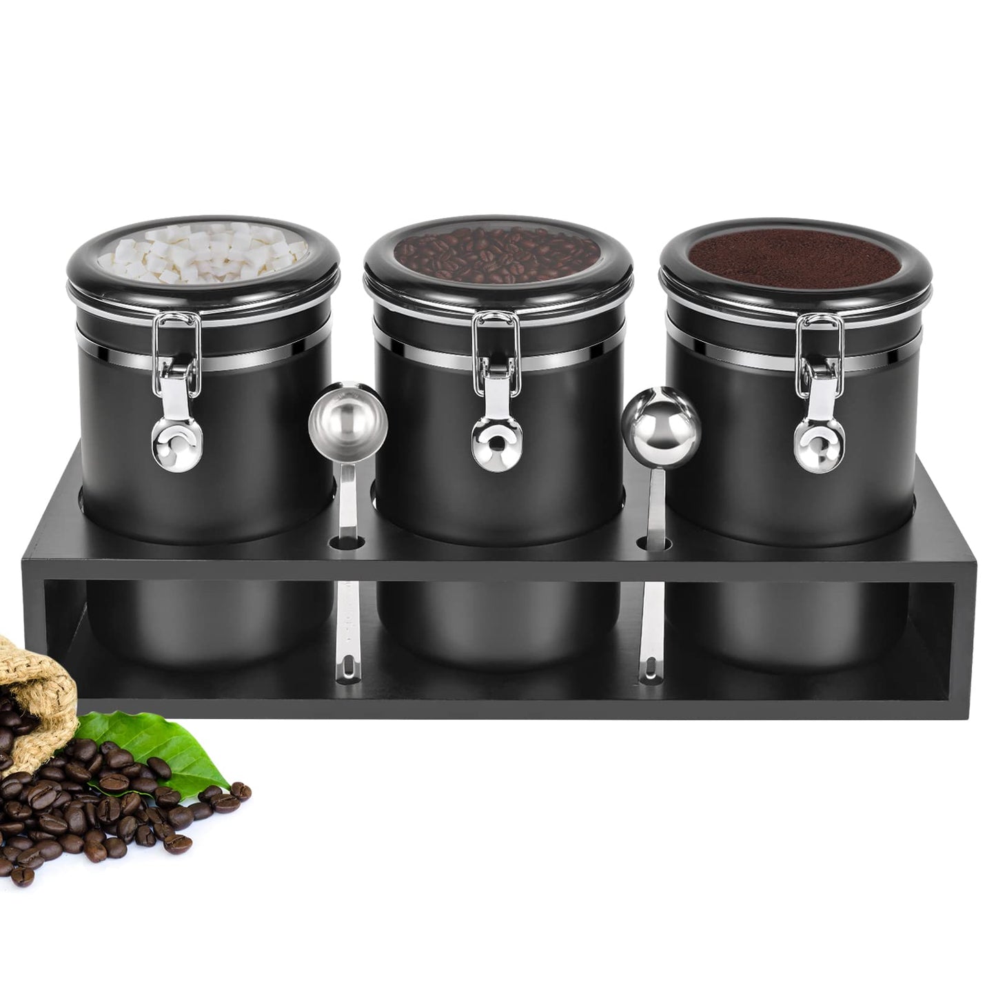 3×63OZ Stainless Steel Coffee Container with Shelf and Scoop for Coffee Bar