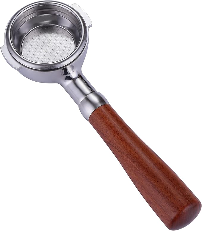 58mm Bottomless Portafilter Fits E61 Grouphead Espresso Machine Stainless Steel Naked Portafilter Along with Espresso Filter Basket Coffee Bottomless Handle-Wooden
