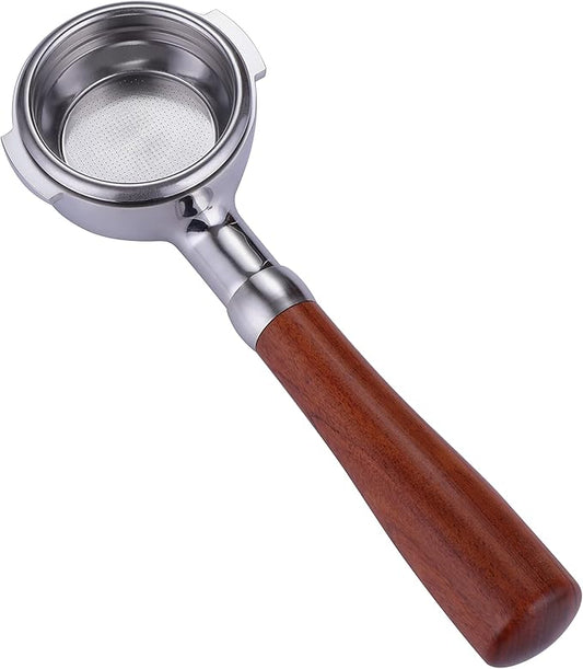58mm Bottomless Portafilter Fits E61 Grouphead Espresso Machine Stainless Steel Naked Portafilter Along with Espresso Filter Basket Coffee Bottomless Handle-Wooden