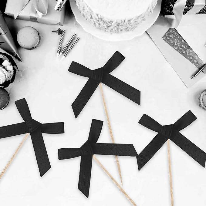 24Pcs Black Bow Theme Party Decorations for Baby Shower Supplies Black Bow Birthday Cupcake Toppers Decorations Coquette Birthday Cupcake Toppers Decorations