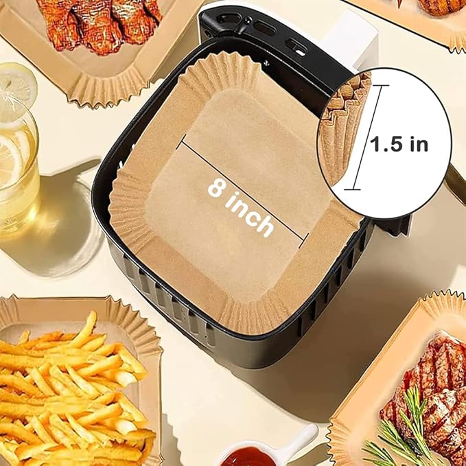 8'' Air Fryer Liners Disposable 100pcs - Non Stick Grease Proof Parchment Paper, Fits 5-8 Quart Baskets & Oven Baking