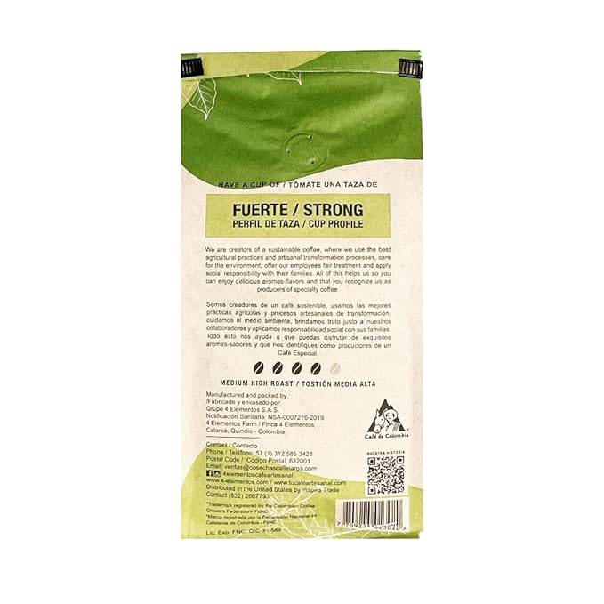 4 Elementos | Classic Whole Bean Coffee, Medium Dark Roast, 100% Arabica from Colombia, Bold & Rich Flavor, 12oz (Pack of 2)