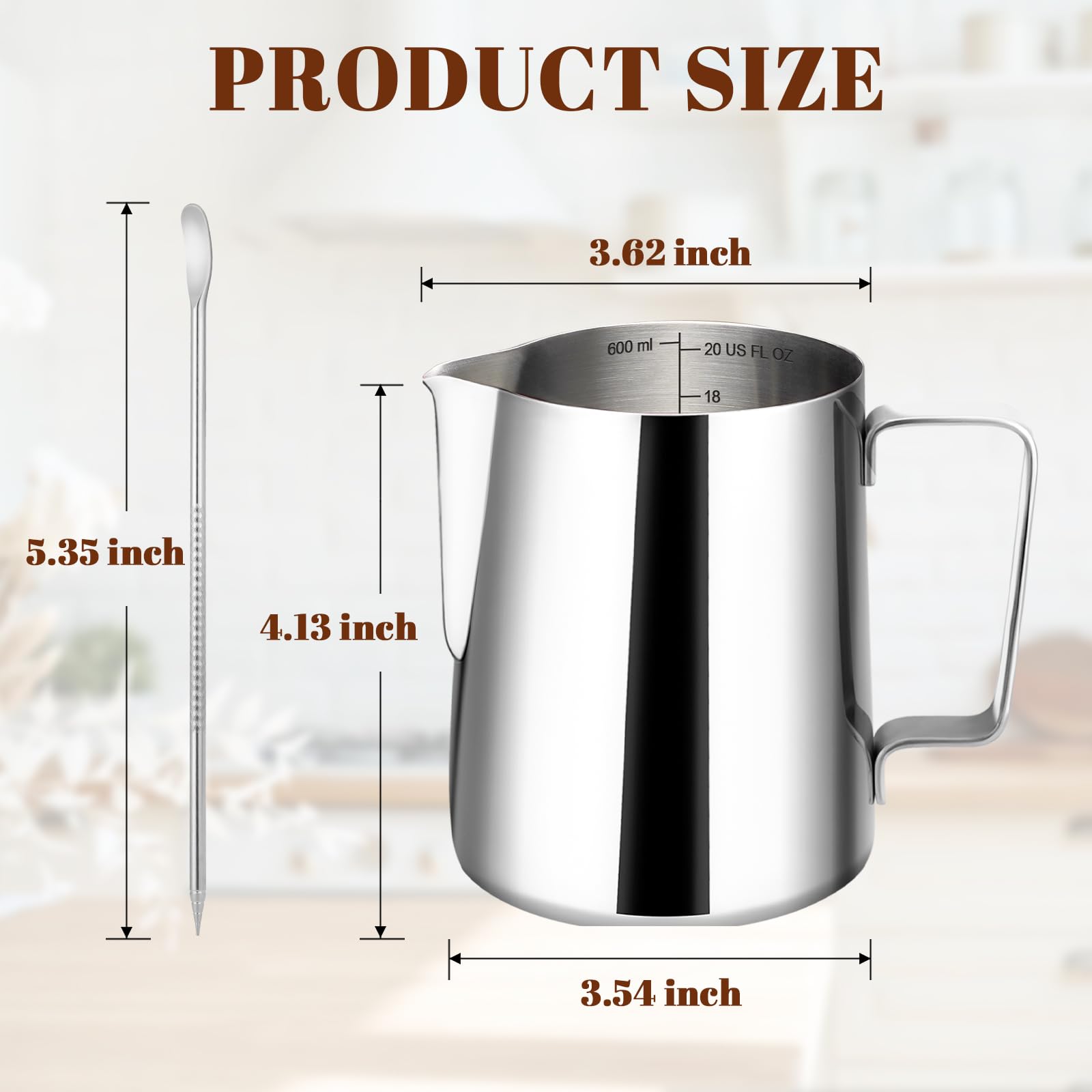 Amrules Milk Frothing Pitcher, 20oz Milk Frother Cup with Clear Scale, 304 Stainless Steel